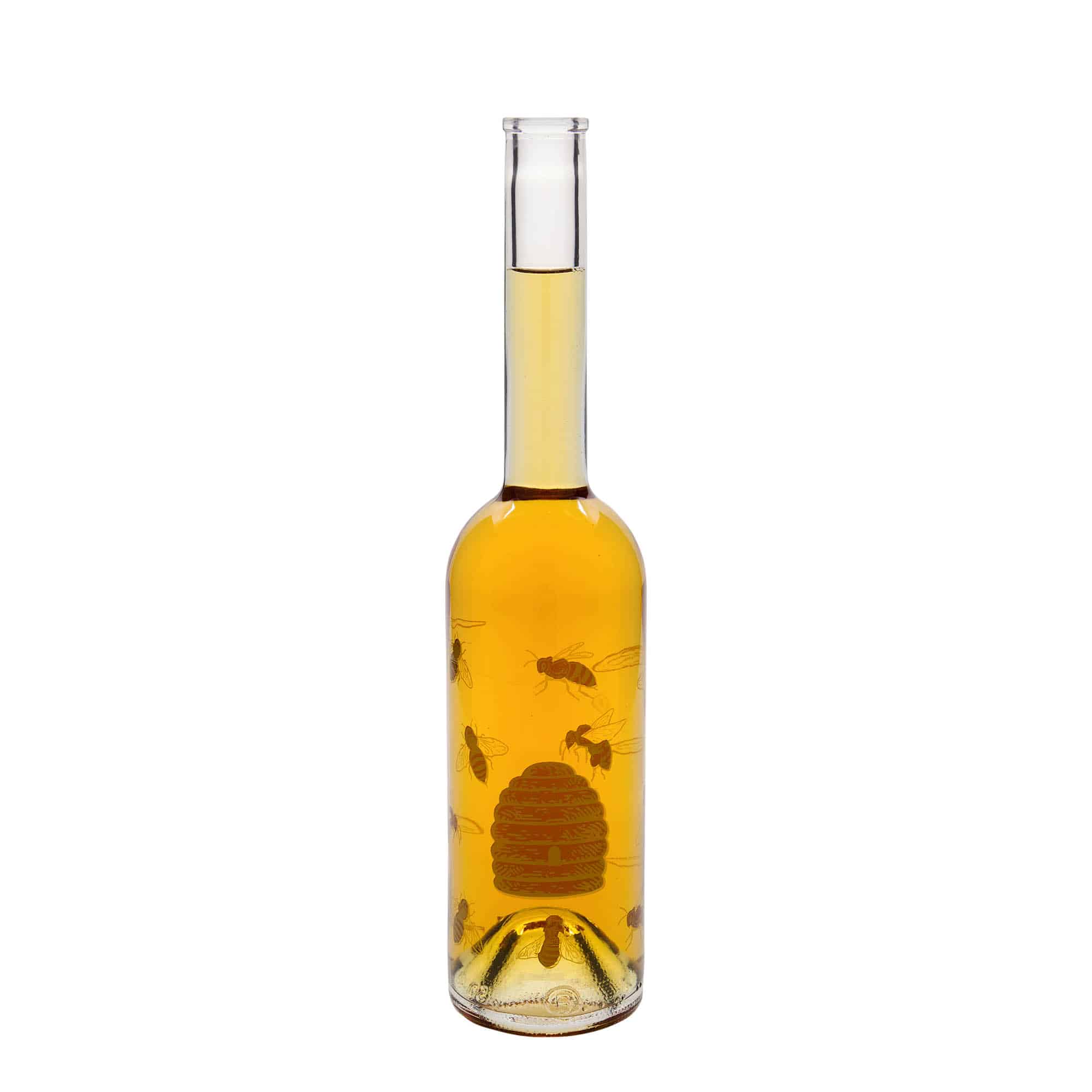 500 ml lasipullo 'Ooppera', kuvio: mehiläinen, suu: korkki