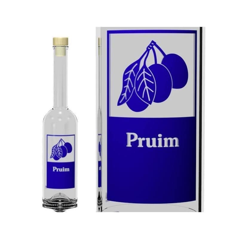 500 ml lasipullo 'Ooppera', kuvio: Pruim, suu: korkki