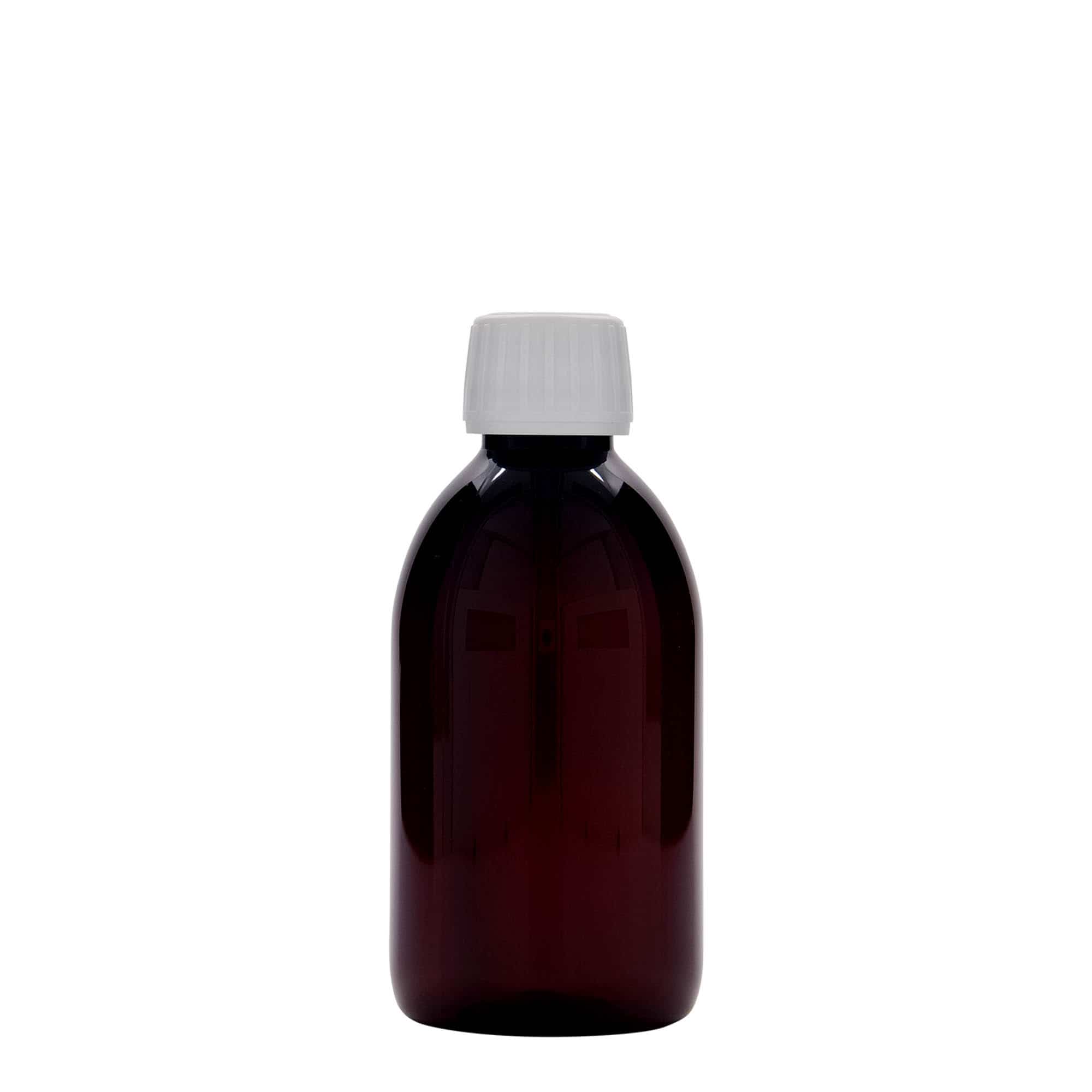 250 ml PET-lääkepullo, ruskea, muovi, suu: PP 28