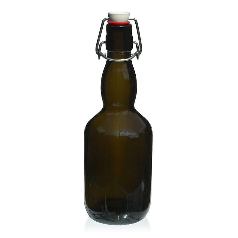 500 ml olutpullo pulleakaul., lasi, antiikinvihreä, suu: patenttikorkki