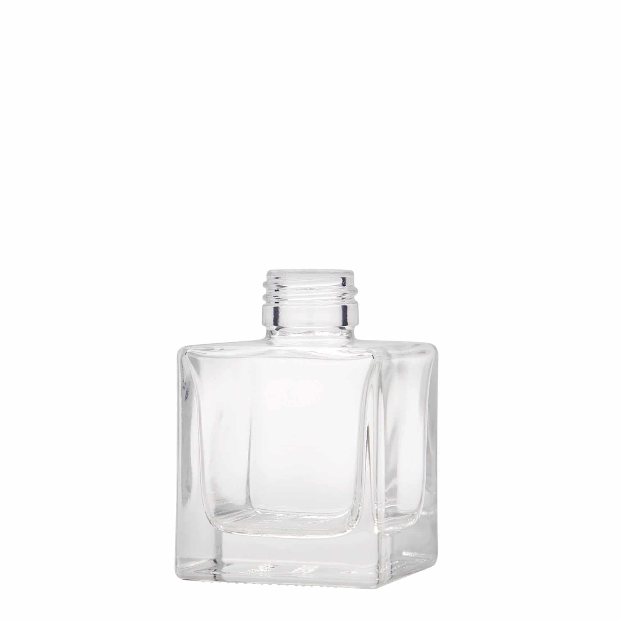 100 ml lasipullo 'Cube', neliö, suu: PP 28