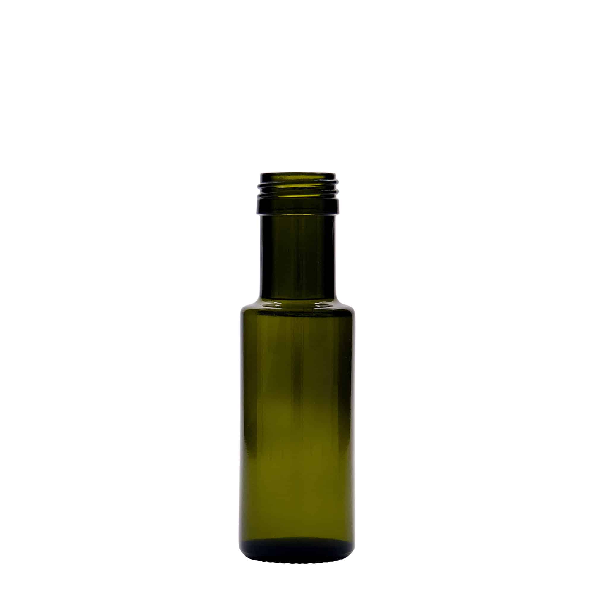 100 ml lasipullo 'Dorica', antiikinvihreä, suu: PP 31,5