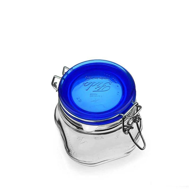 500 ml patenttikorkkilasipurkki 'Fido' Blue Top, neliö, suu: patenttikorkki