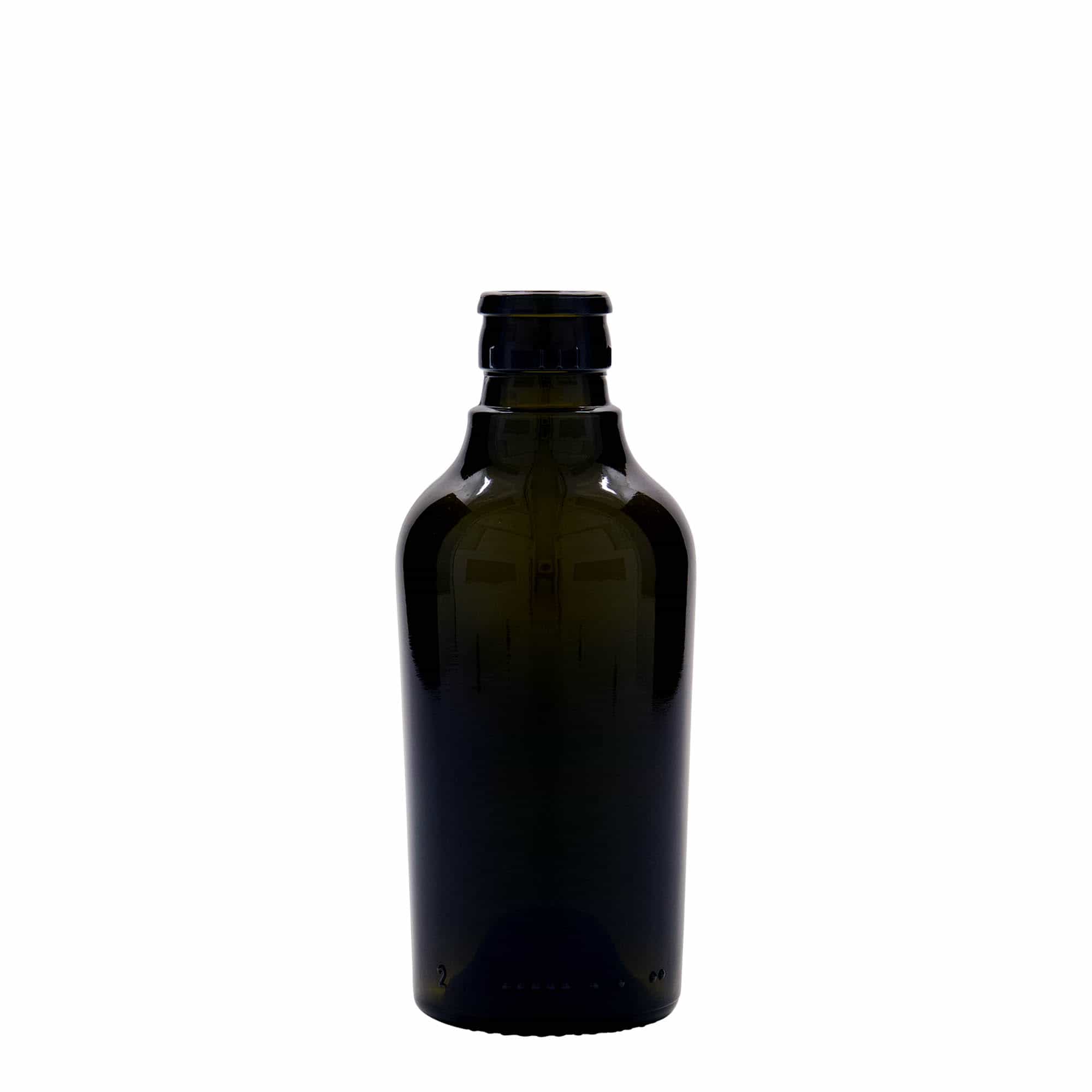 250 ml etikka-/öljypullo 'Oleum', lasi, antiikinvihreä, suu: DOP