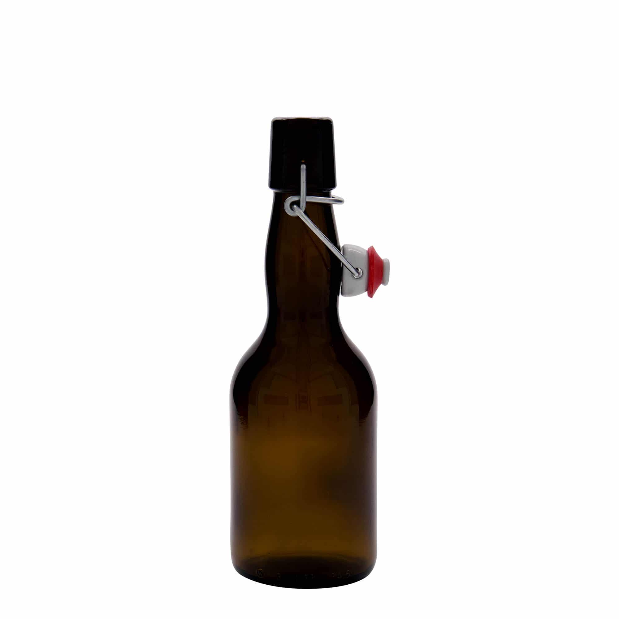 330 ml olutpullo pulleakaul., lasi, ruskea, suu: patenttikorkki