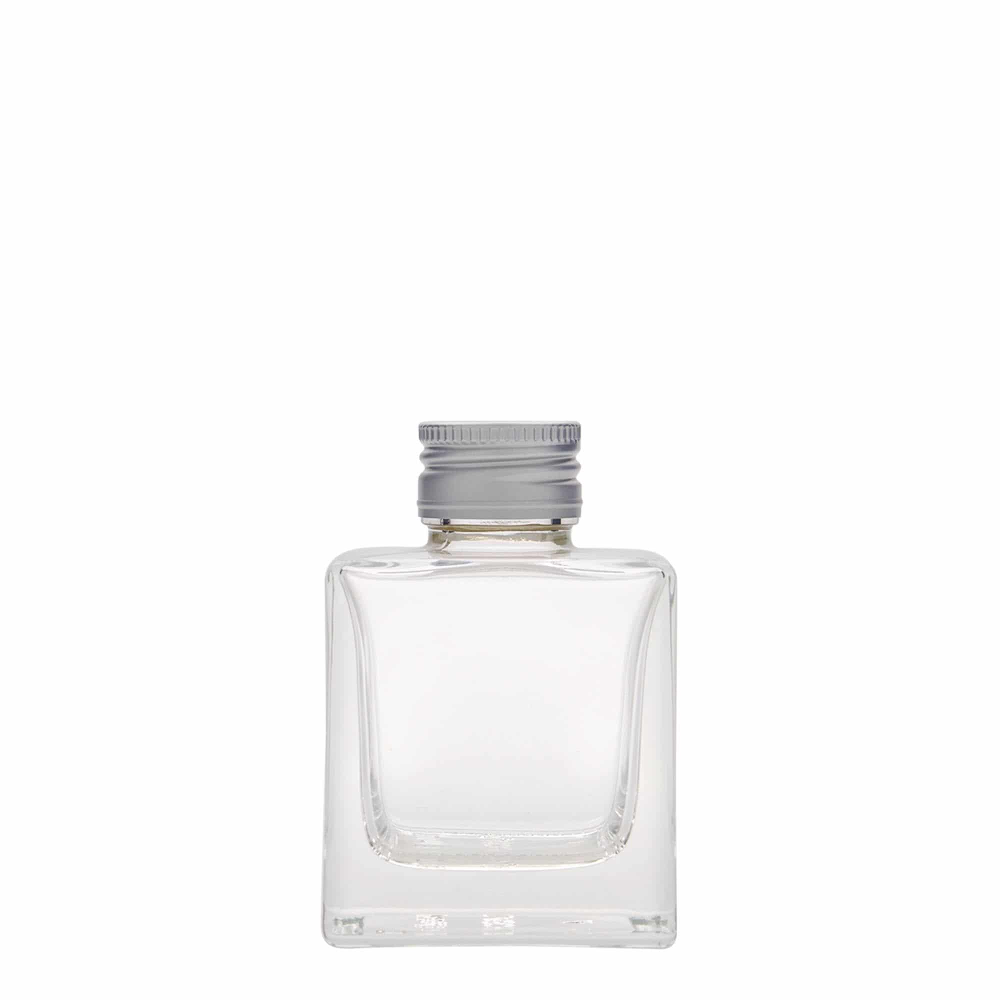 100 ml lasipullo 'Cube', neliö, suu: PP 28