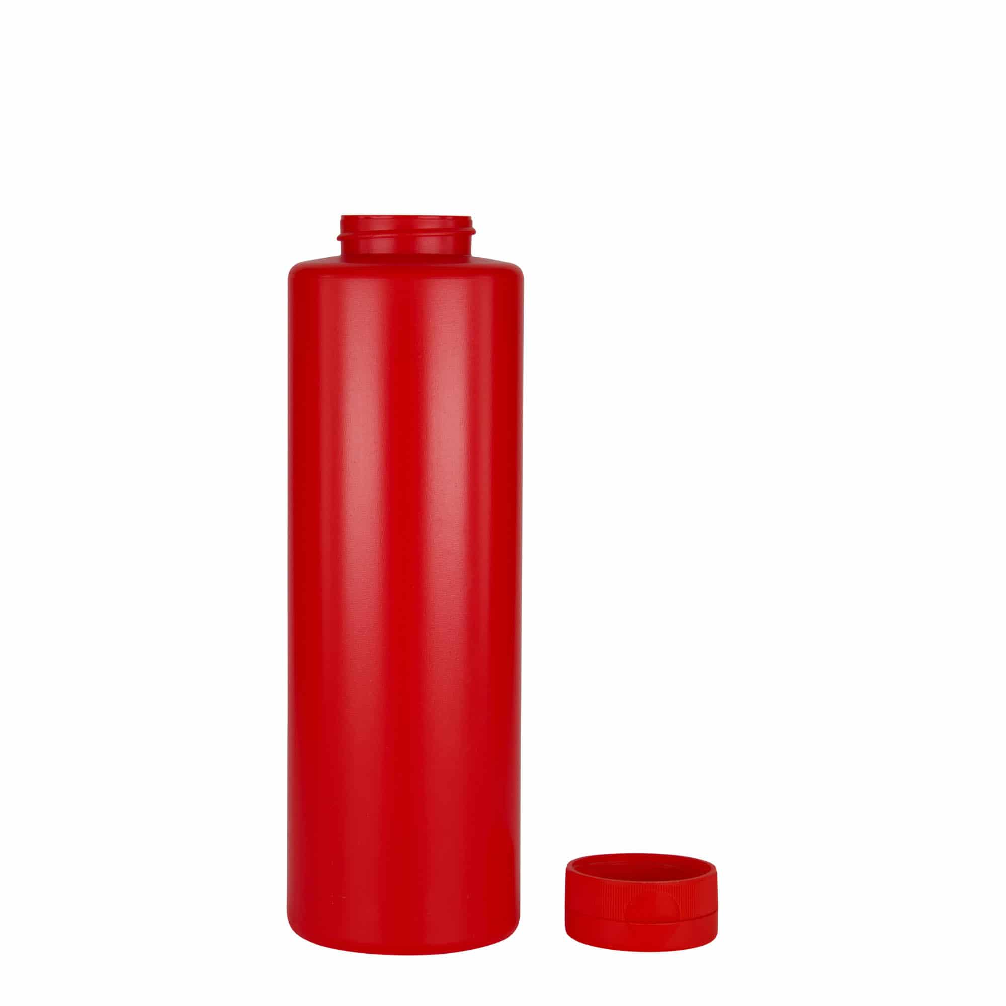 500 ml kastikepullo, LDPE-muovi, punainen, suu: GPI 38/400