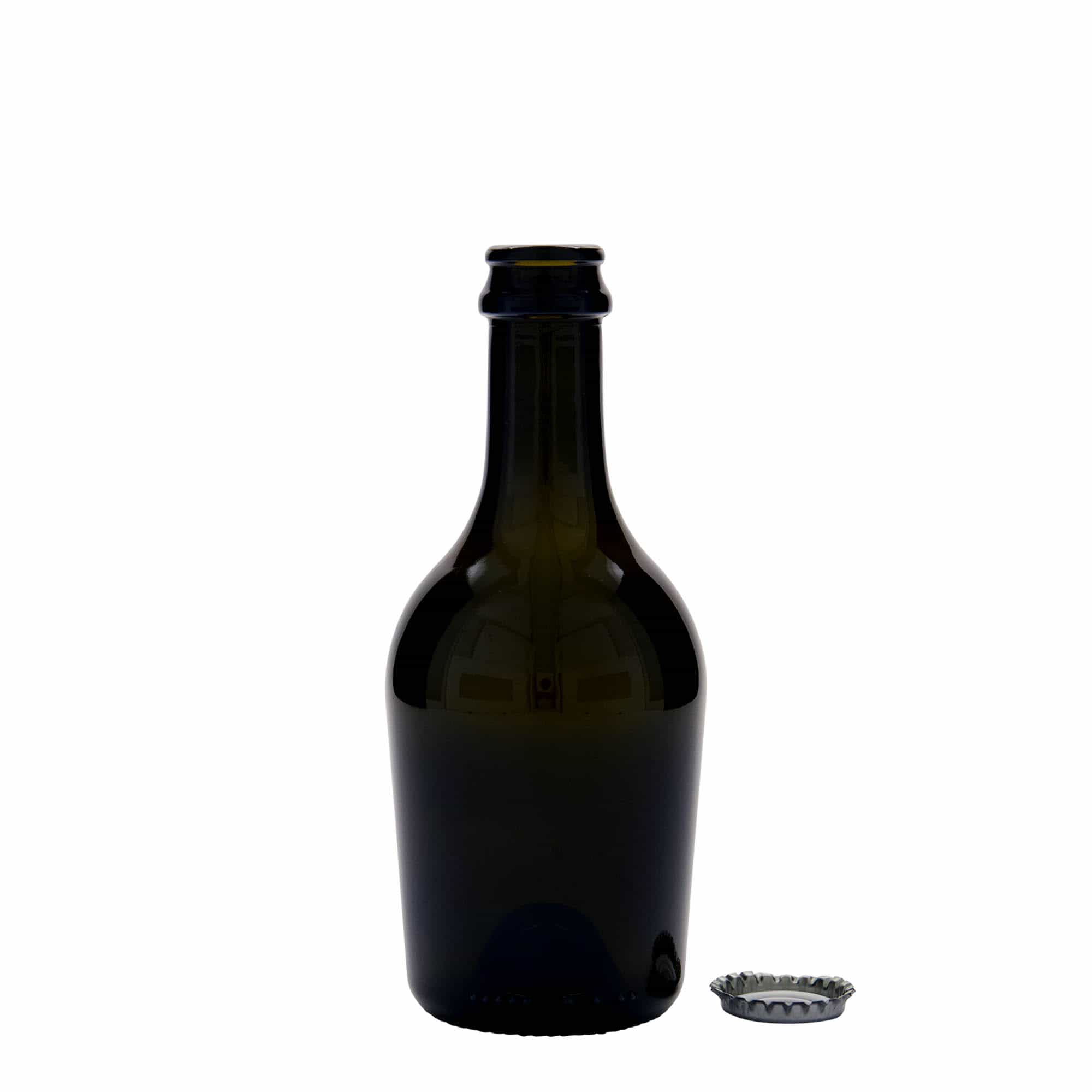 330 ml olut-/sektipullo 'Butterfly', lasi, antiikinvihreä, suu: kruunukorkki