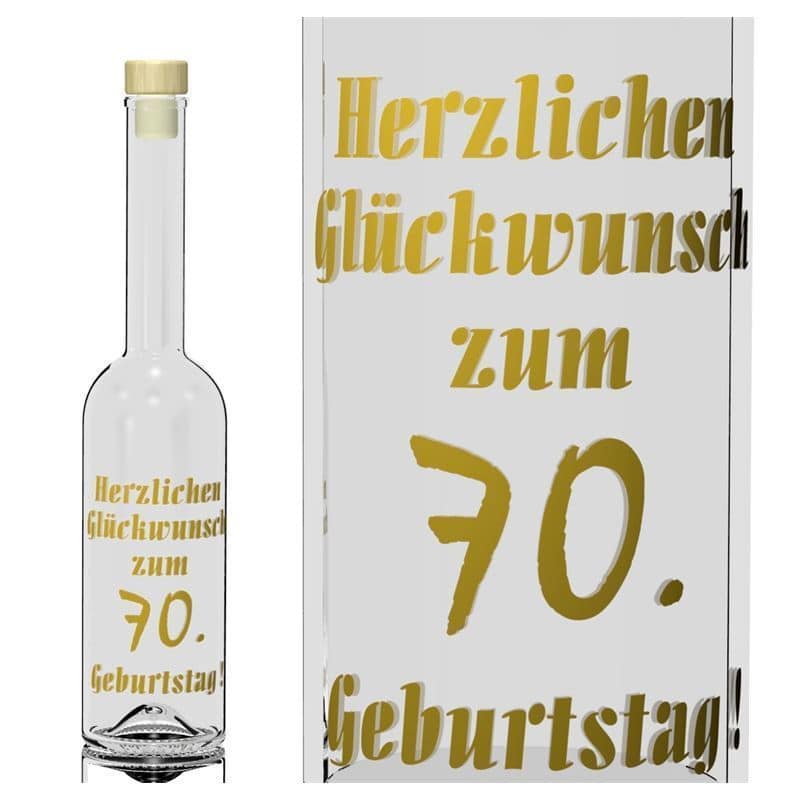 500 ml lasipullo 'Ooppera', kuvio: 70 vuotta, suu: korkki