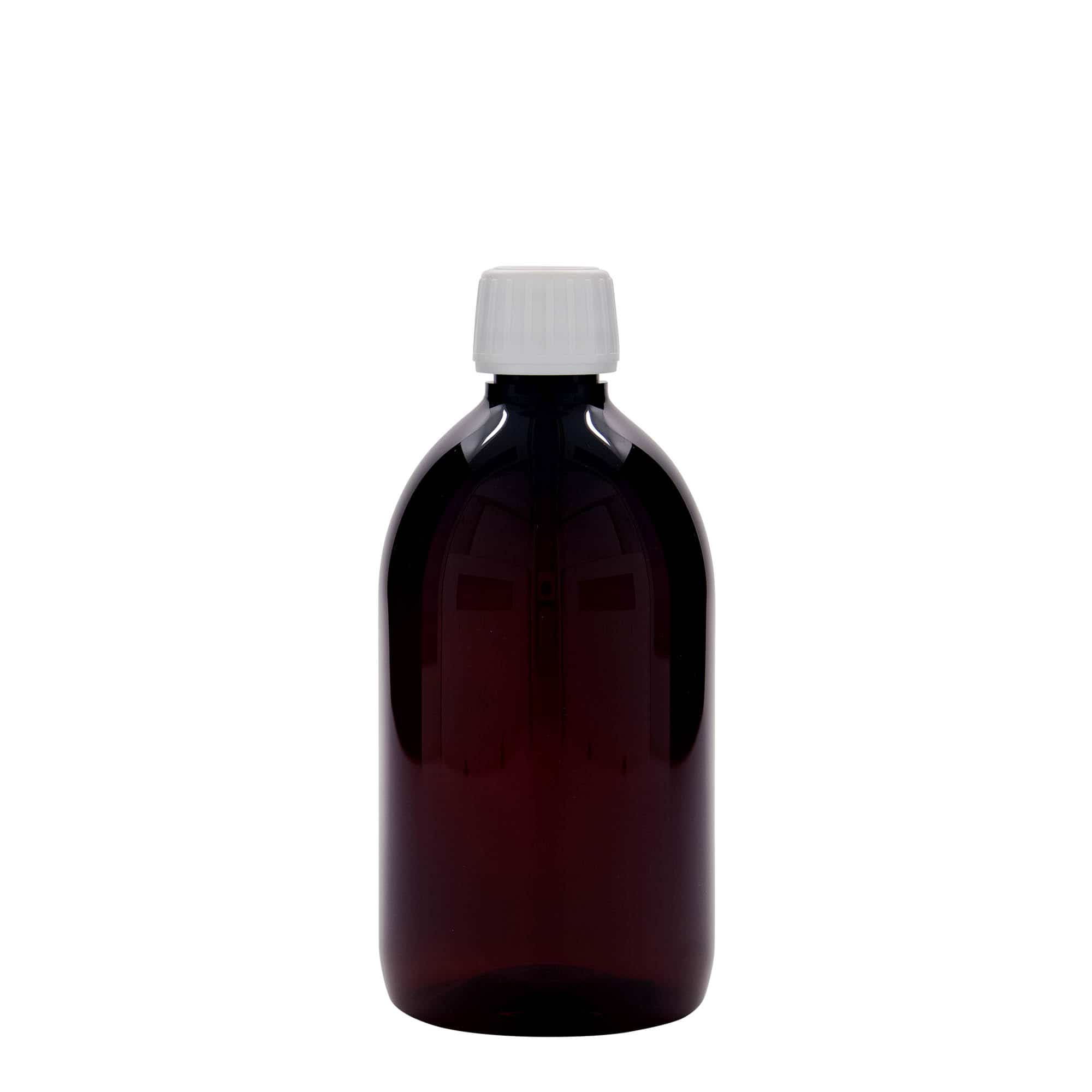 500 ml PET-lääkepullo, ruskea, muovi, suu: PP 28