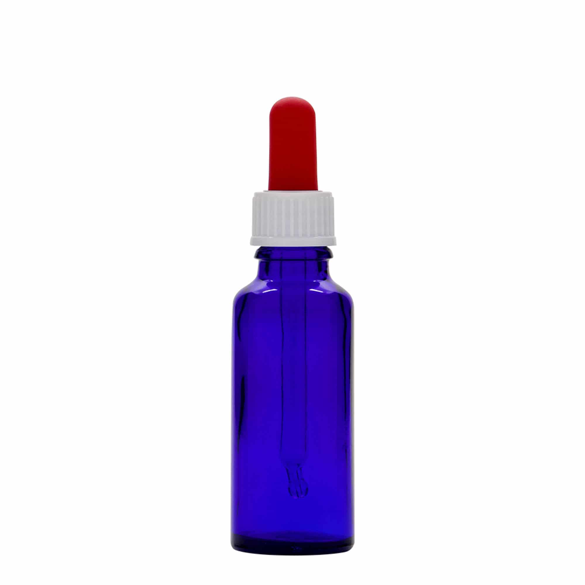 30 ml pipettipullo lääke, lasi, laivastonsini-punainen, suu: DIN 18