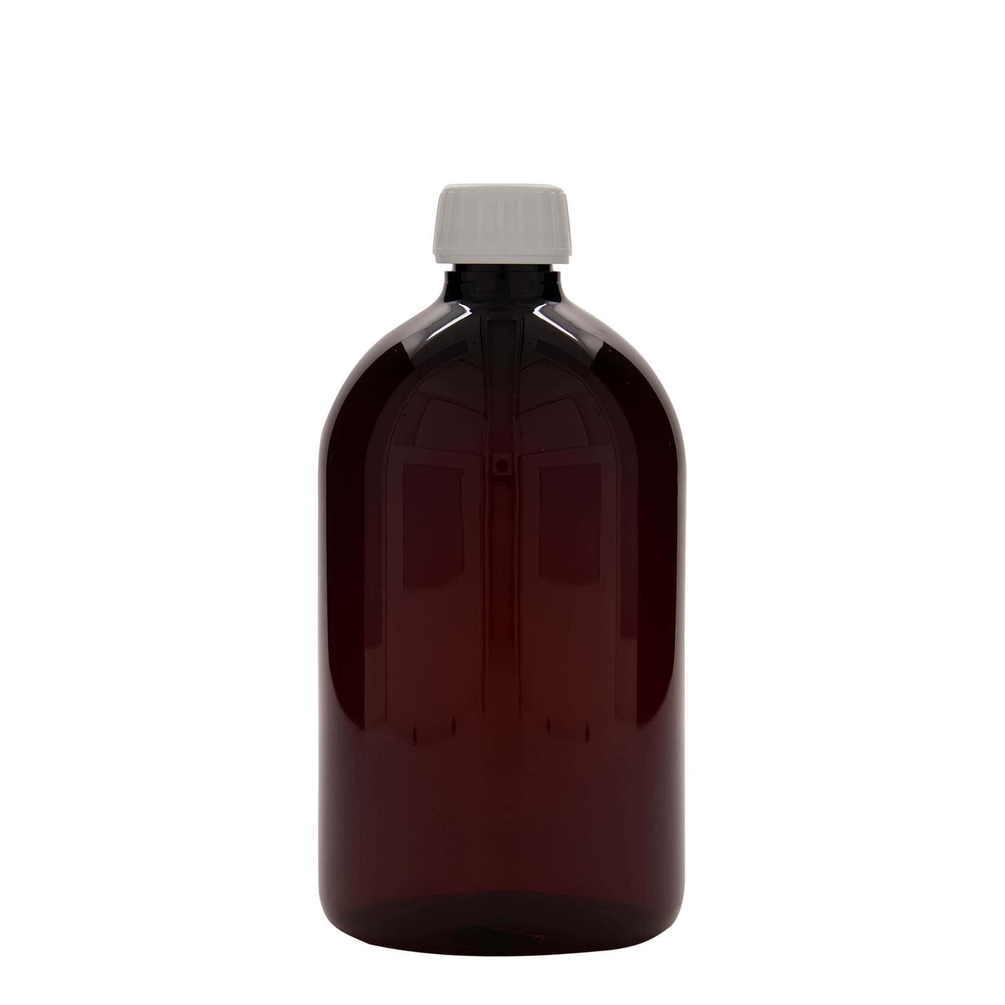 1000 ml PET-lääkepullo, ruskea,muovi, suu: PP 28