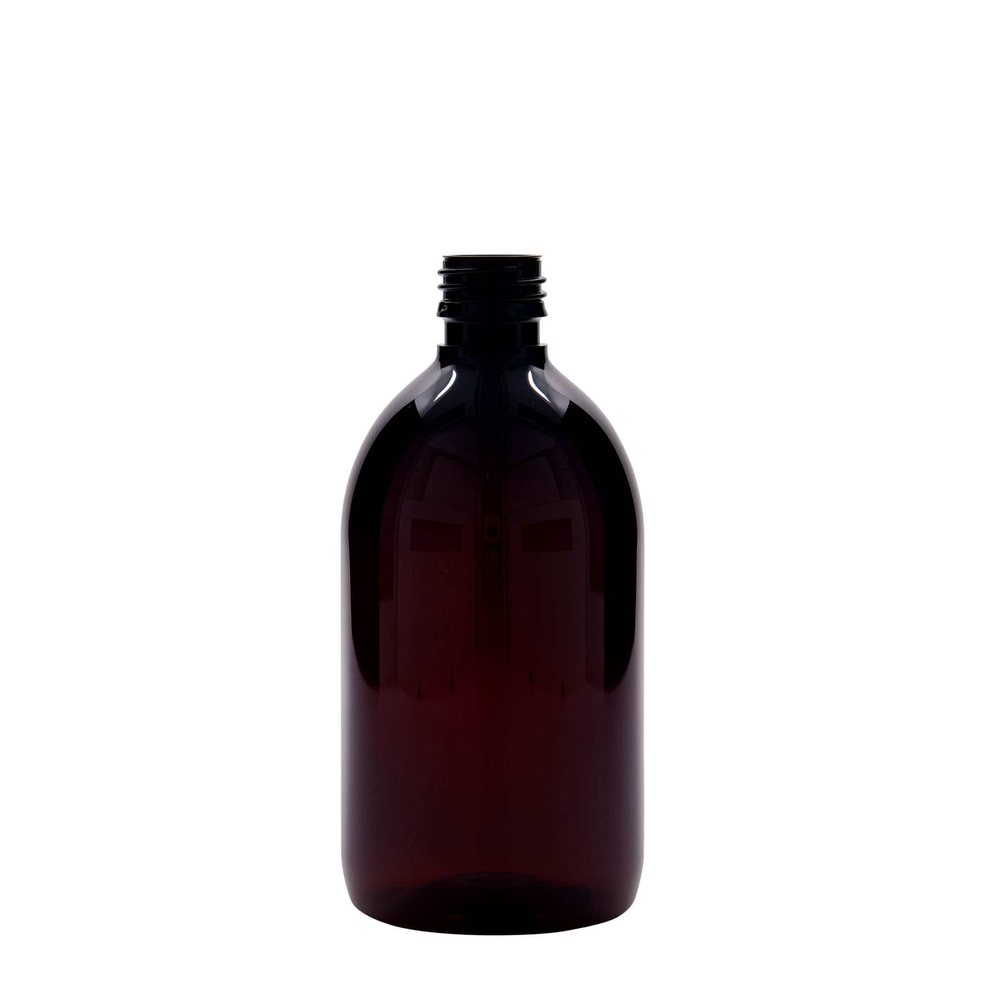 500 ml PET-lääkepullo, ruskea, muovi, suu: PP 28