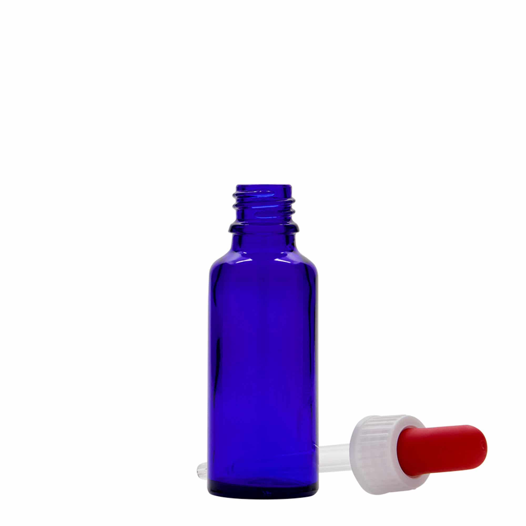 30 ml pipettipullo lääke, lasi, laivastonsini-punainen, suu: DIN 18