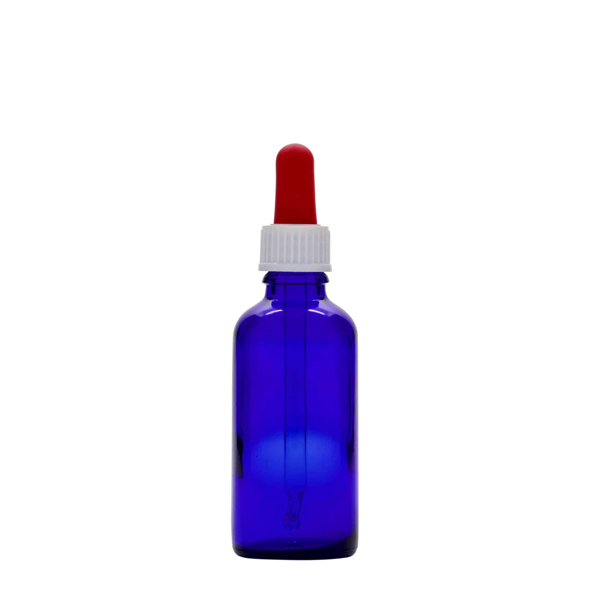 50 ml pipettipullo lääke, lasi, laivastonsini-punainen, suu: DIN 18