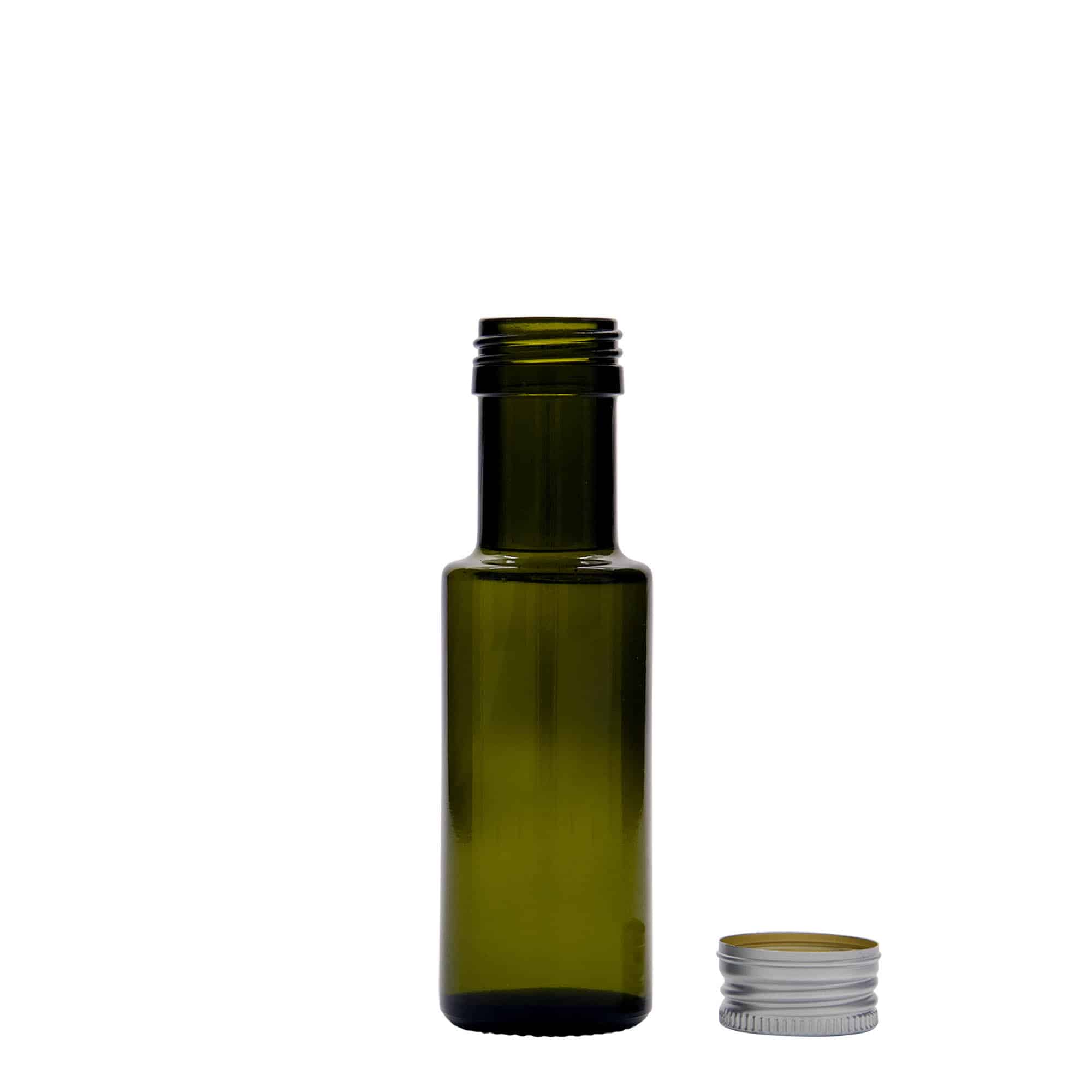 100 ml lasipullo 'Dorica', antiikinvihreä, suu: PP 31,5