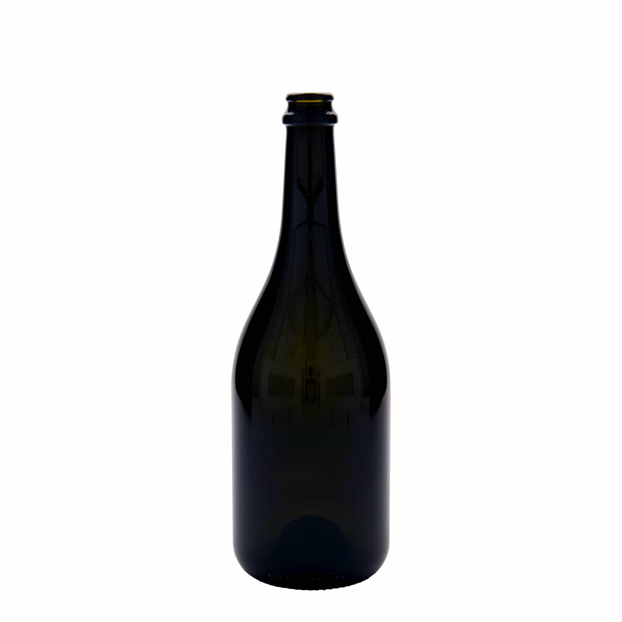 750 ml olutpullo 'Horta', lasi, antiikinvihreä, suu: kruunukorkki